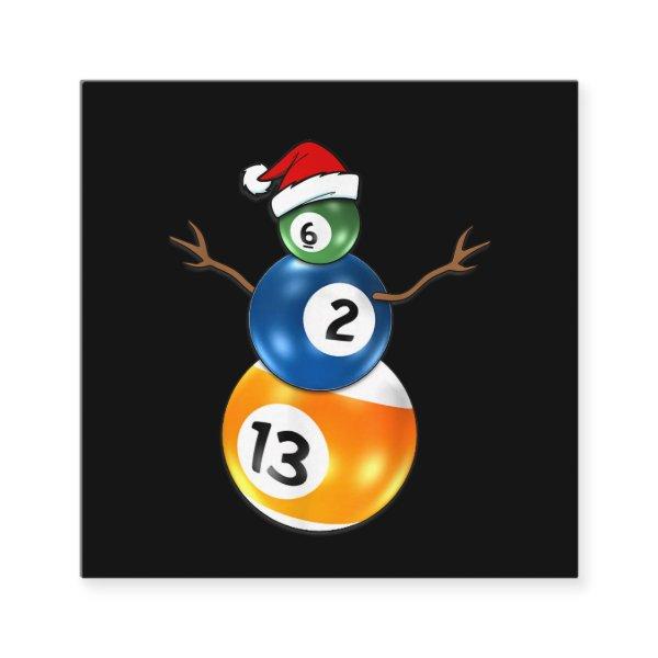 Billiards Christmas Snowman With Pool Table Balls Square