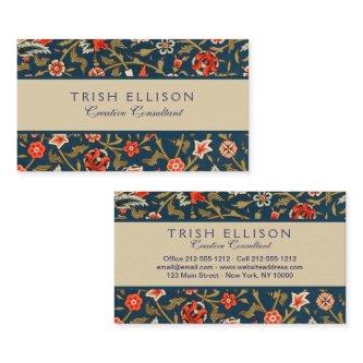 Bird and Flower Persian Blue Red Pattern