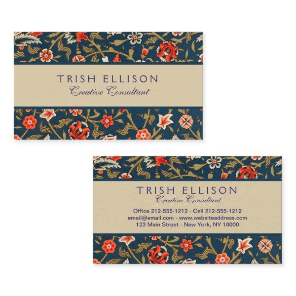 Bird and Flower Persian Blue Red Pattern