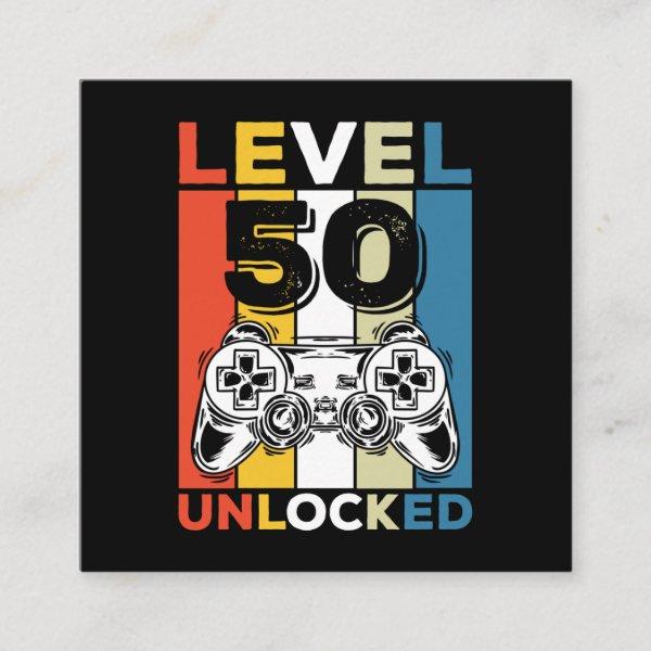 Birthday 50th Level Unlocked 50 Gaming Vintage Square