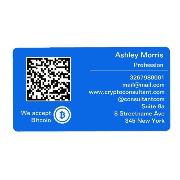 Bit Me QR Code We Accept Bitcoin Logo Blue Label