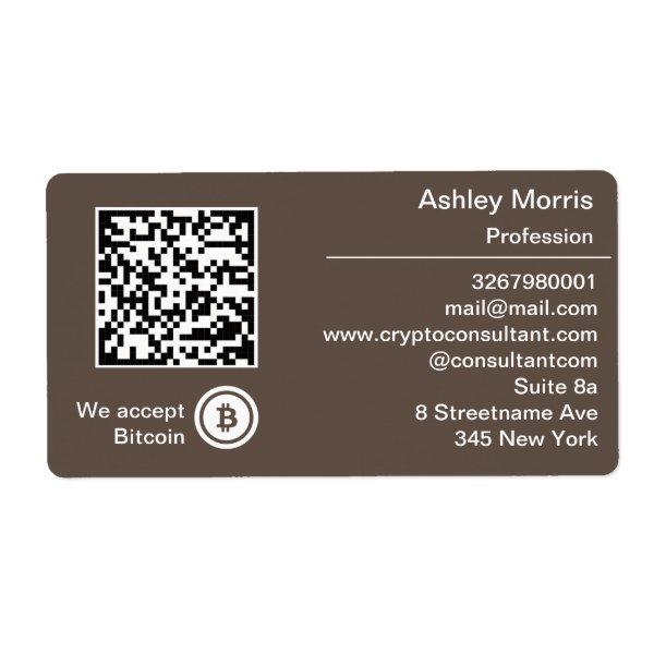 Bit Me QR Code We Accept Bitcoin Logo Brown Label