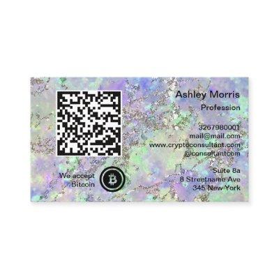 Bit Me QR Code We Accept Bitcoin Logo Glitter Blue