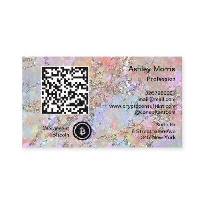 Bit Me QR Code We Accept Bitcoin Logo Glitter Pink