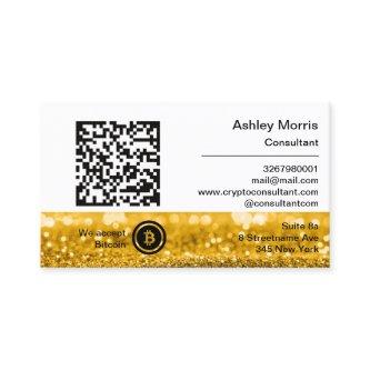 Bit Me QR Code We Accept Bitcoins Gold Glitter