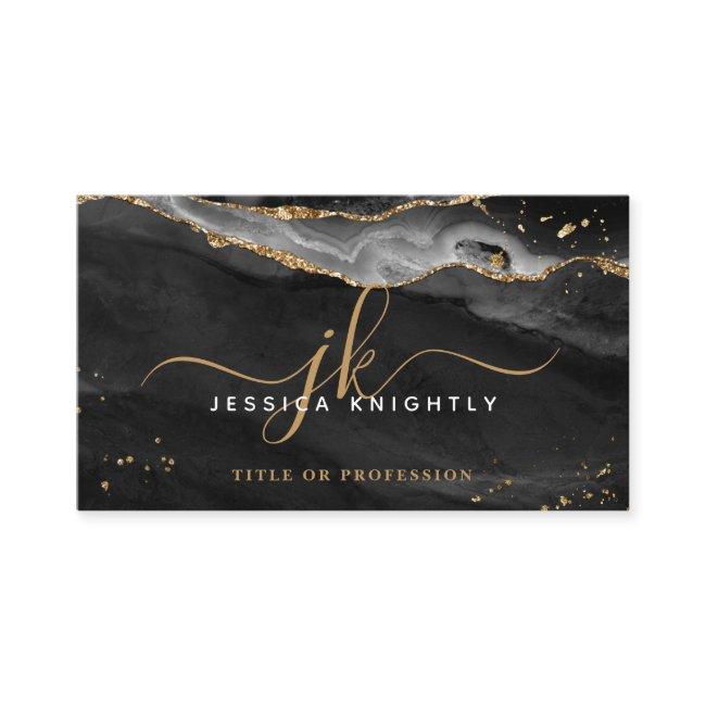 Black Agate Geode Monogram Gold Script