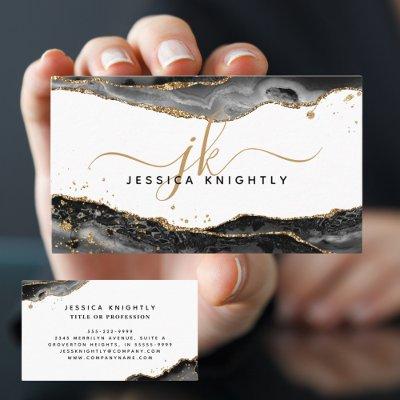 Black Agate Gold Glitter Monogram Script