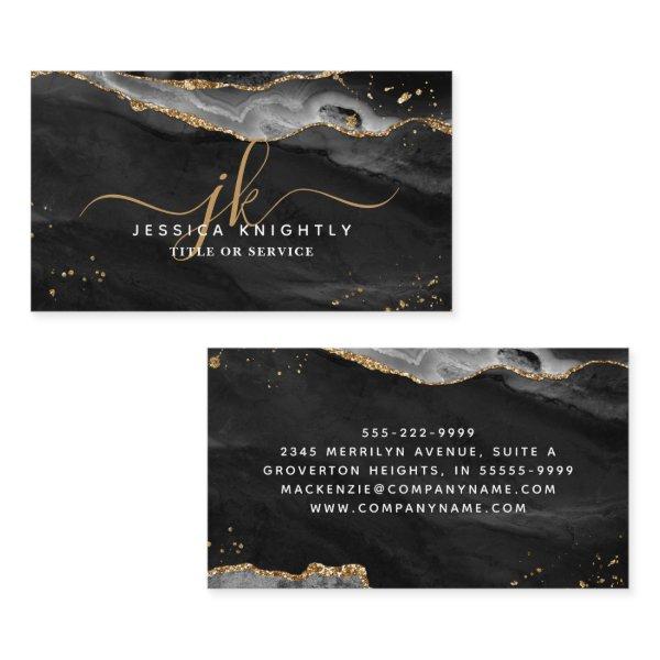 Black Agate Gold Glitter Script Monogram