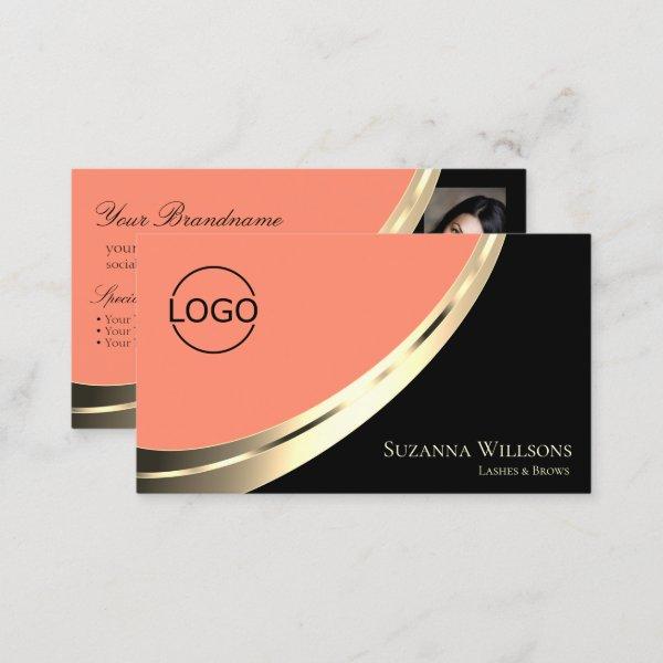 Black and Coral Chic Gold Decor with Logo & Photo