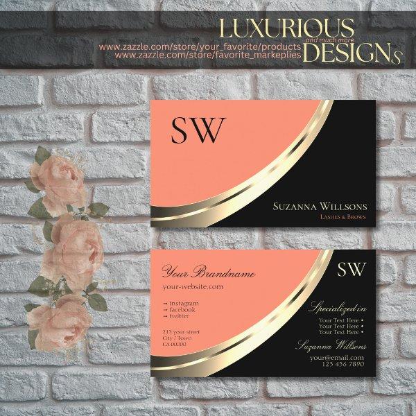 Black and Coral Gold Decor with Monogram Elegant