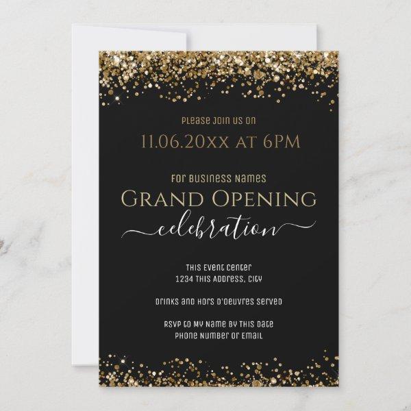 Black and Gold Glitter Grand Opening Business Invitation