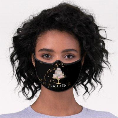 Black and Gold Marble Fancy Pastry Chef Premium Face Mask