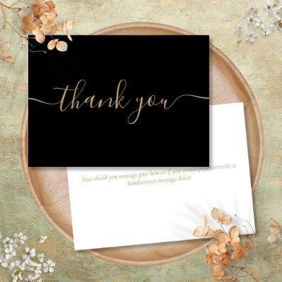 Black And Gold Simple Modern Elegant Script Thank You Card