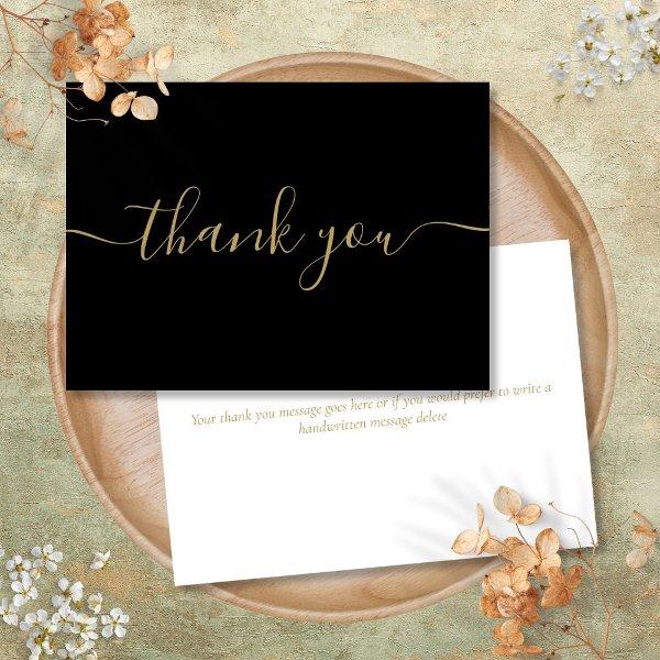 Black And Gold Simple Modern Elegant Script Thank You Card