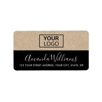 Black and Kraft look logo feminine return address Label