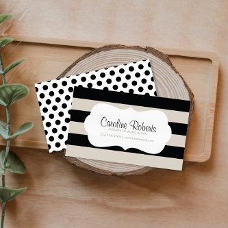 Black and Linen Modern Stripes and Dots Calling Card
