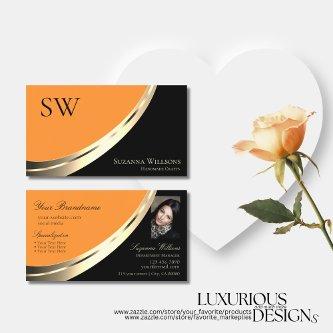 Black and Orange Gold Decor with Monogram & Photo