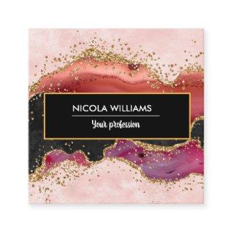 Black and Pink Glitter Marble Agate Square