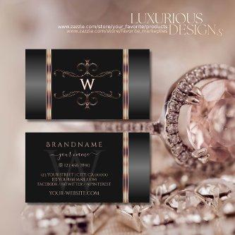 Black and Rose Gold Ornate Ornaments with Monogram