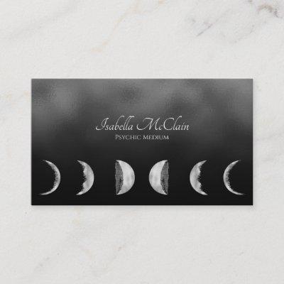 Black and Silver Foil Texture Moon Psychic Medium Calling Card