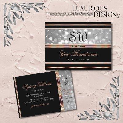 Black and Silver Glitter Monogram Rose Gold Border