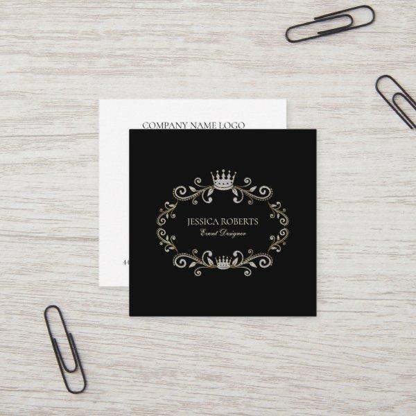 Black And Silver Glitter Ornate Frame with a Crown Square