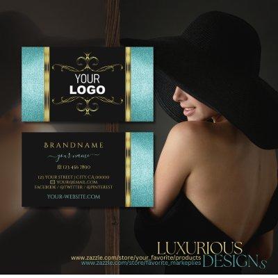 Black and Teal Glitter Gold Decor Border with Logo