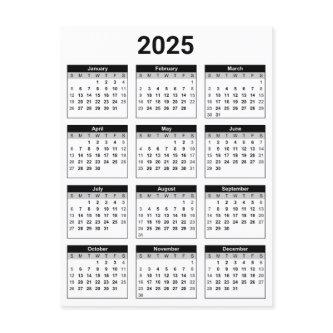 Black and White 2025 Year At A Glance Calendar Postcard