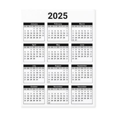 Black and White 2025 Year At A Glance Calendar Postcard