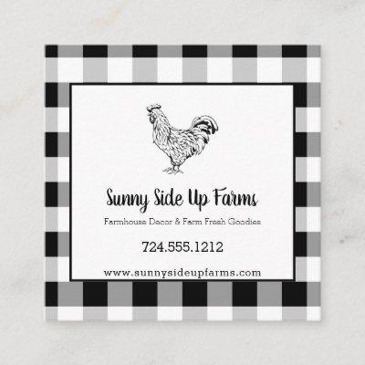 Black and White Buffalo Plaid with Rooster Square