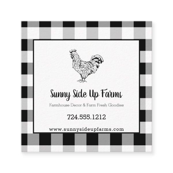 Black and White Buffalo Plaid with Rooster Square