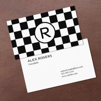 Black and White Checkered Pattern, Custom Monogram