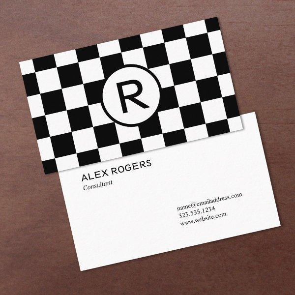 Black and White Checkered Pattern, Custom Monogram