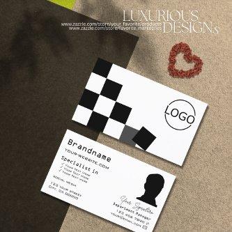 Black and White Chessboard with Logo & Photo Chic
