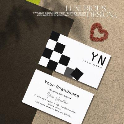 Black and White Chessboard with Monogram Modern