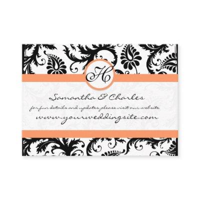 Black and White Damask Floral  with Coral Trim