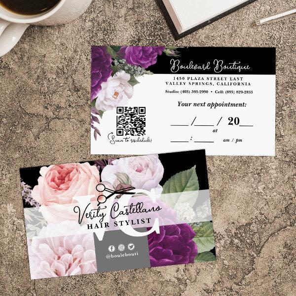 Black and White Floral Hair Stylist Appointment QR