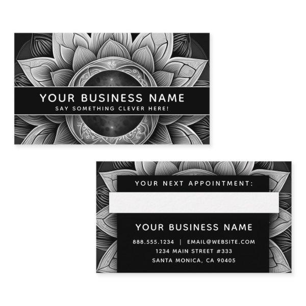 Black and White Lotus Modern Elegant Professional Appointment Card