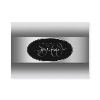 Black and White Ombre Initials Oval Silver Frame