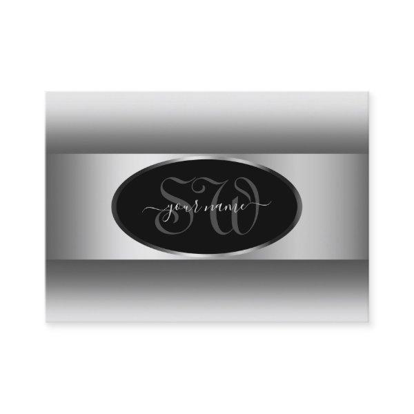 Black and White Ombre Initials Oval Silver Frame