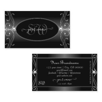 Black and White Ornate Sparkling Diamonds Initials