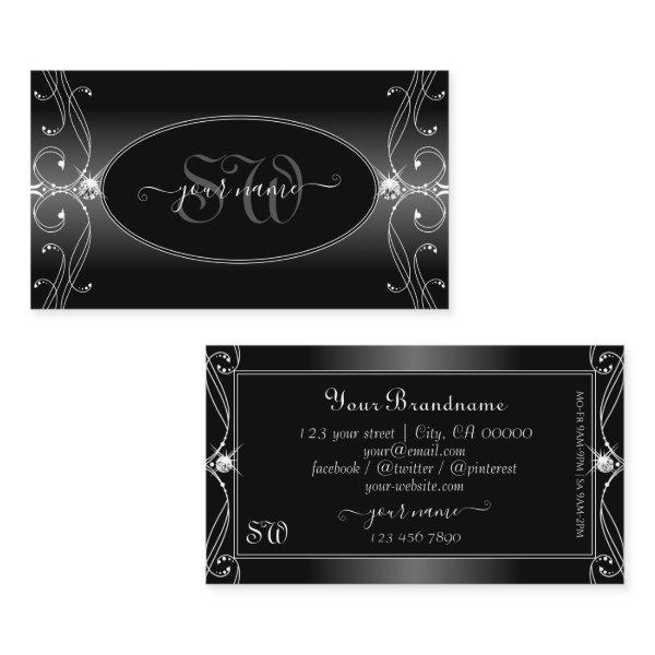 Black and White Ornate Sparkling Diamonds Initials