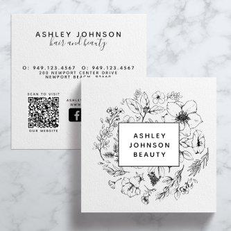 Black and White QR Code Website Modern Botanical Square