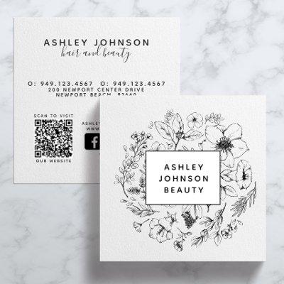 Black and White QR Code Website Modern Botanical Square