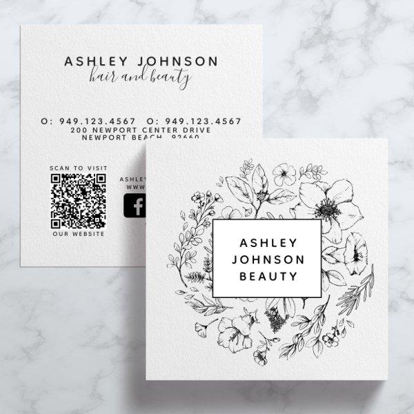 Black and White QR Code Website Modern Botanical Square