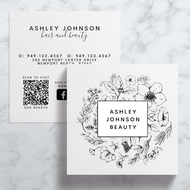 Black and White QR Code Website Modern Botanical Square