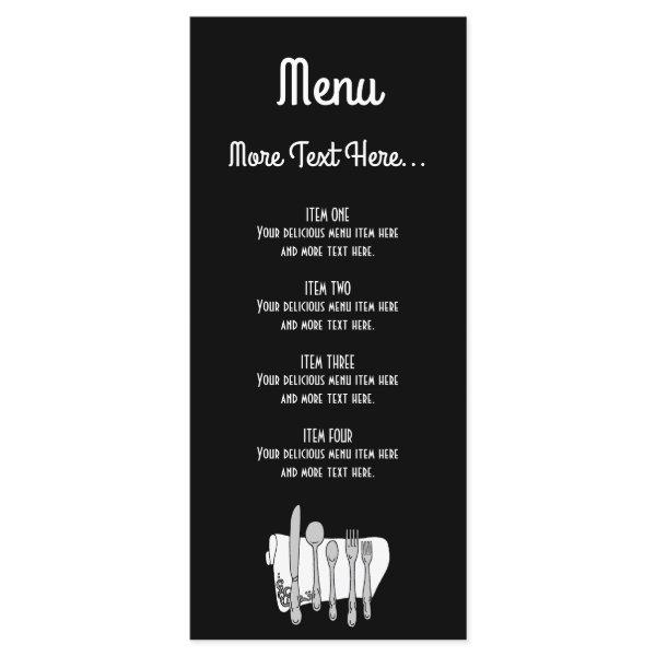 Black and White Siverware Design Menu Rack Card