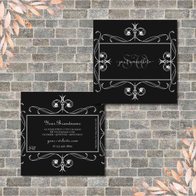 Black and White Sparkle Jewels Monogram Ornaments Square