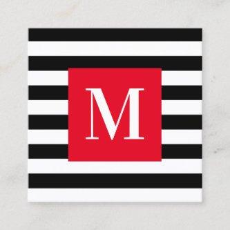 Black and White Stripe Bright Red Monogram Square