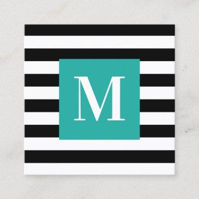 Black and White Stripe Turquoise Monogram Square